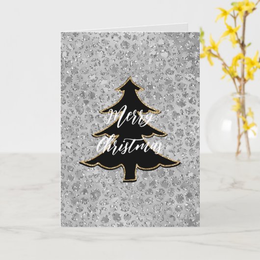 Silver Leopard Frohe Weihnachtsbaum Karte (Gelbe Blume)