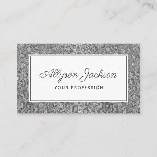 Silver Leopard Glitzer Business Card Visitenkarte (Vorderseite)