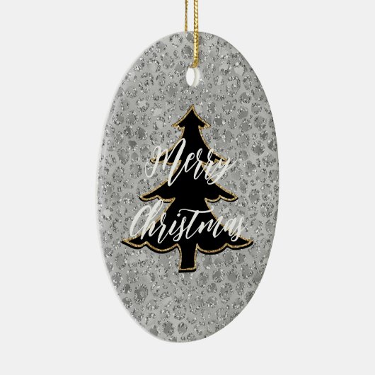 Silver Leopard Gray Meow Kitty Cat Keramik Ornament (Rechts)