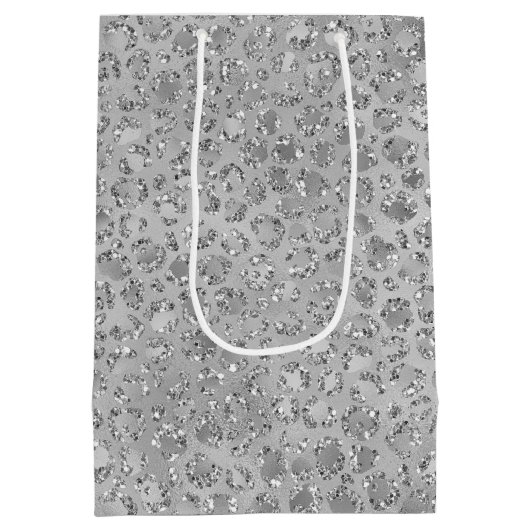 Silver Leopard Gray Meow Kitty Cat Mittlere Geschenktüte (Rückseite)