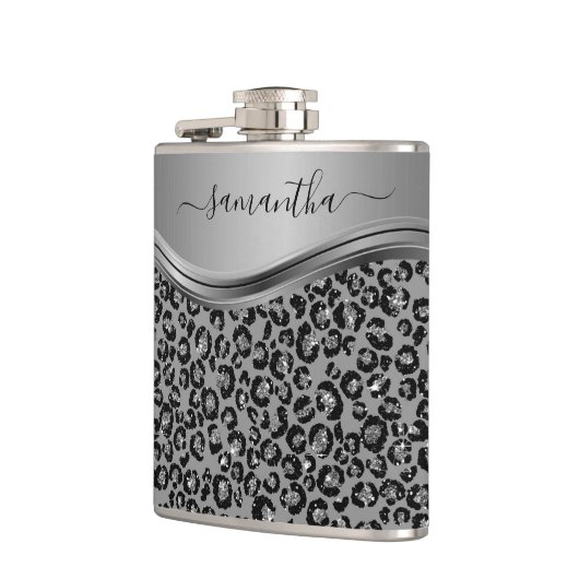 Silver Leopard Handgeschriebener Name Metal Flachmann (Links)