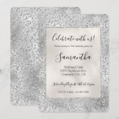 Silver Leopard Print Luxe Glitzer Einladung (Vorne/Hinten)