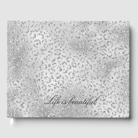 Silver Leopard Print Luxe Glitzer Gästebuch (Vorderseite)