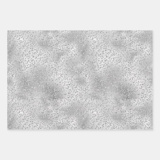 Silver Leopard Print Luxe Glitzer Geschenkpapier Set (Vorderseite 2)