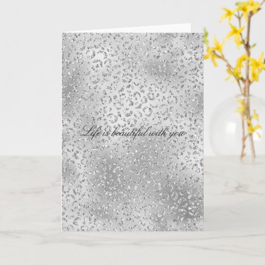 Silver Leopard Print Luxe Glitzer Karte (Gelbe Blume)