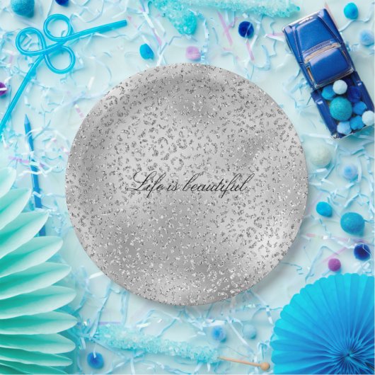 Silver Leopard Print Luxe Glitzer Pappteller (Party)