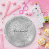 Silver Leopard Print Luxe Glitzer Pappteller (Party)