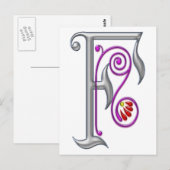 Silver Letter F Ornamental II Print Postkarte (Vorne/Hinten)