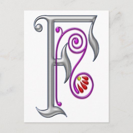 Silver Letter F Ornamental II Print Postkarte (Vorderseite)