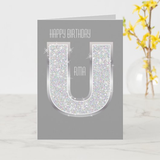 Silver Letter U Karte (Gelbe Blume)