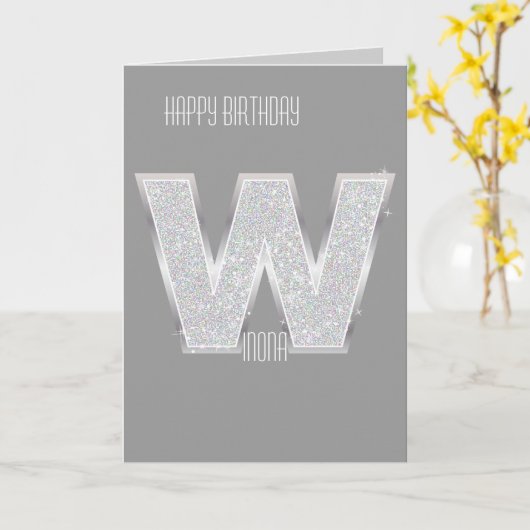 Silver Letter W Karte (Gelbe Blume)