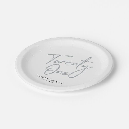 Silver Lettering 21. Party Pappteller (Schrägansicht)