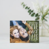 Silver Letting Overlay-Foto Save the Date Ankündigungspostkarte (Stehend Vorderseite)