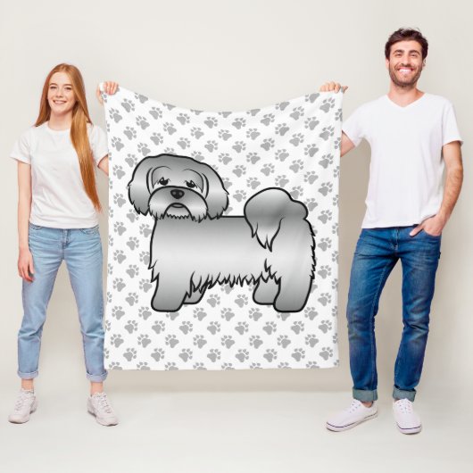 Silver Lhasa Apso Niedlich Cartoon Dog Illustratio Fleecedecke (Beispiel)