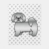 Silver Lhasa Apso Niedlich Cartoon Dog Illustratio Fleecedecke (Vorderseite)
