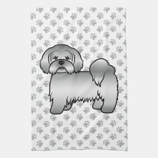 Silver Lhasa Apso Niedlich Cartoon Dog Illustratio Geschirrtuch (Vertikal)