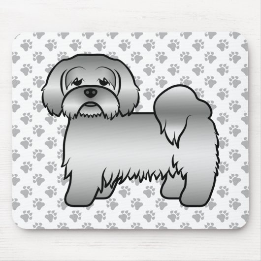 Silver Lhasa Apso Niedlich Cartoon Dog Illustratio Mousepad (Vorne)