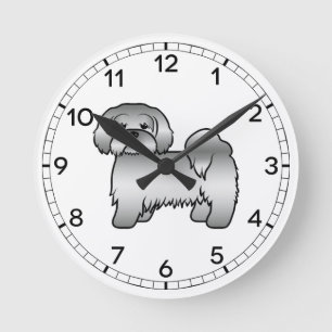 Silver Lhasa Apso Niedlich Cartoon Dog Illustratio Runde Wanduhr