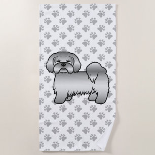 Silver Lhasa Apso Niedlich Cartoon Dog Illustratio Strandtuch