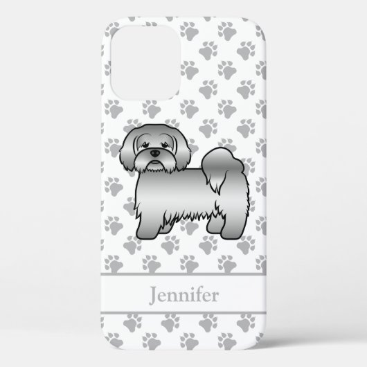 Silver Lhasa Apso Niedlich Cartoon Dog & Name Case-Mate iPhone Hülle (Rückseite)