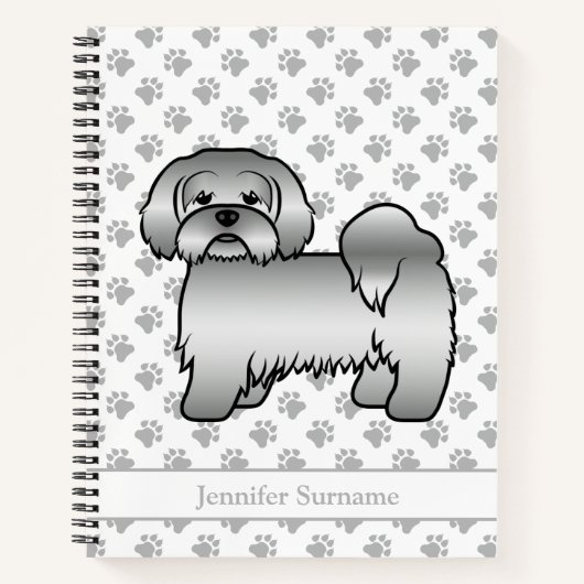 Silver Lhasa Apso Niedlich Cartoon Dog & Name Notizblock (Vorderseite)