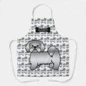 Silver Lhasa Apso Niedlich Cartoon Dog & Name Schürze (Vorderseite)