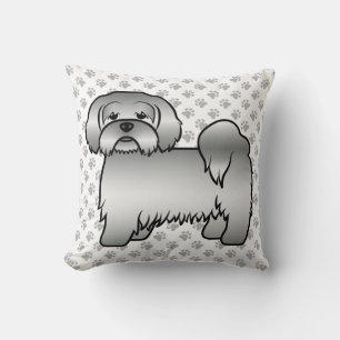 Silver Lhasa Apso Niedlich Cartoon Dog & Paws Kissen