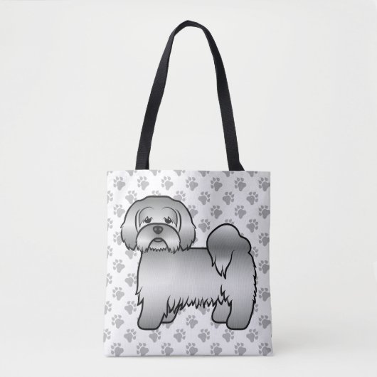 Silver Lhasa Apso Niedlich Cartoon Dog & Paws Tasche (Vorderseite)