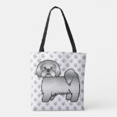 Silver Lhasa Apso Niedlich Cartoon Dog & Paws Tasche (Rückseite)