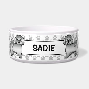 Silver Lhasa Apso Niedlicher Hund mit Paws & Name Napf