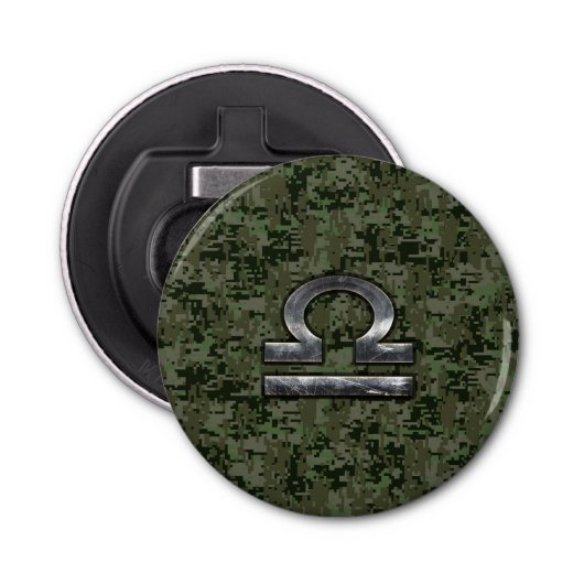 Silver Libra Zodiac Green Digital Camouflage Flaschenöffner (Vorderseite)