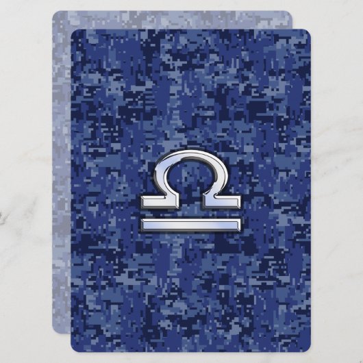 Silver Libra Zodiac Sign auf blauer digitaler Camo (Vorne/Hinten)