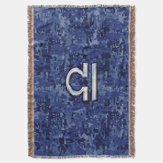 Silver Libra Zodiac Sign auf blauer digitaler Camo Decke (Vorderseite Vertikal)