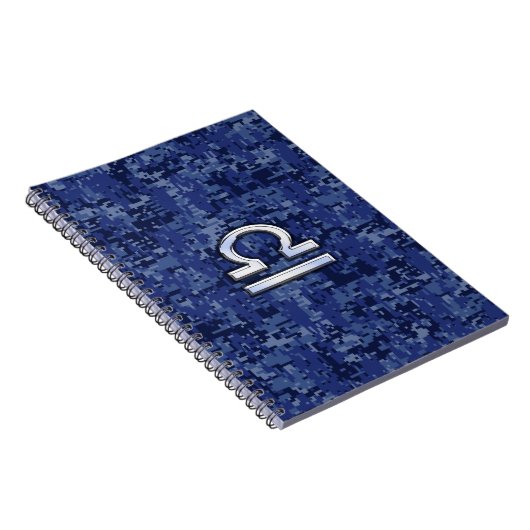 Silver Libra Zodiac Sign auf blauer digitaler Camo Notizblock (Rechte Seite)