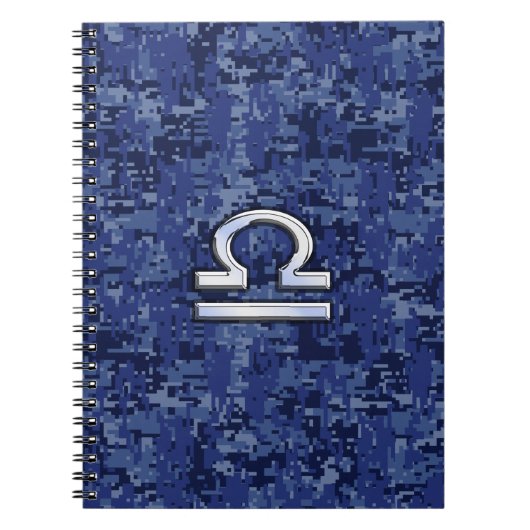 Silver Libra Zodiac Sign auf blauer digitaler Camo Notizblock (Vorderseite)