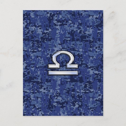 Silver Libra Zodiac Sign auf blauer digitaler Camo Postkarte (Vorderseite)