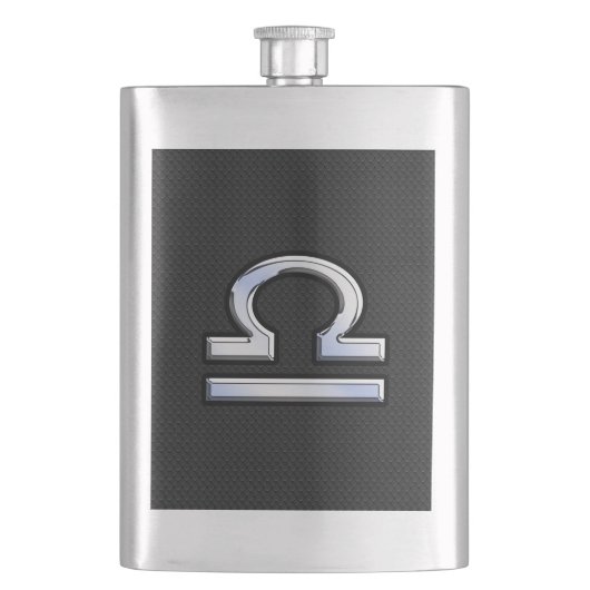 Silver Libra Zodiac Sign auf schwarzer Schlange Ha Flachmann (Vorderseite)