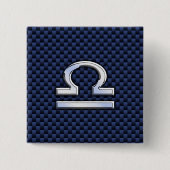 Silver Libra Zodiac Symbol Navy Blue Carbon Fibre Button (Vorderseite)