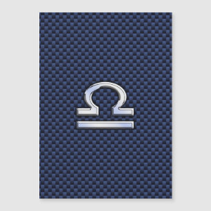 Silver Libra Zodiac Symbol Navy Blue Carbon Fibre Magnetkarte