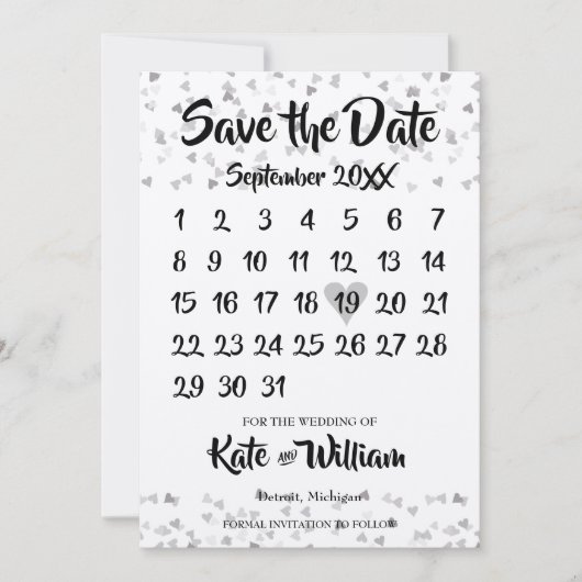 Silver Liebe Herzkalender Save The Date (Vorderseite)