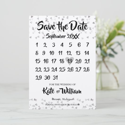 Silver Liebe Herzkalender Save The Date (Stehend Vorderseite)
