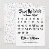 Silver Liebe Hört Confetti Kalender Save the Date (Vorne/Hinten)