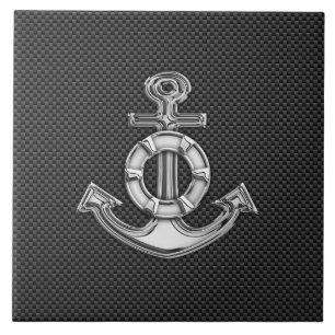 Silver Lifesaver Anchor on Black Carbon Fiber Fliese