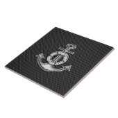 Silver Lifesaver Anker auf schwarzem Kohlenstofffa Fliese (Seite)