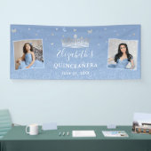 Silver Light Baby Blue Foto Birthday Quinceanera Banner (Messe)