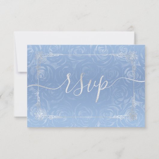 Silver Light Baby Blue Rose Elegant RSVP Karte (Rückseite)