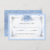 Silver Light Baby Blue Rose Elegant RSVP Karte (Vorne/Hinten)