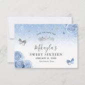 Silver Light Baby Blue Rose Elegant Save The Date (Vorderseite)