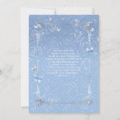 Silver Light Baby Blue Rose Elegante Quinceanera Einladung (Rückseite)