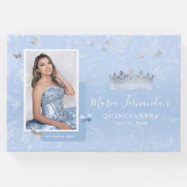 Silver Light Baby Blue Rose Foto Quinceanera Gästebuch